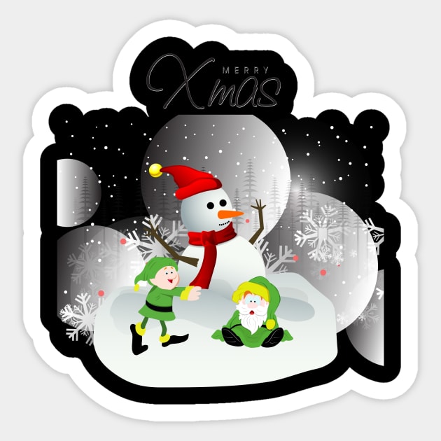 Merry Xmas Snowman Sticker by teegear